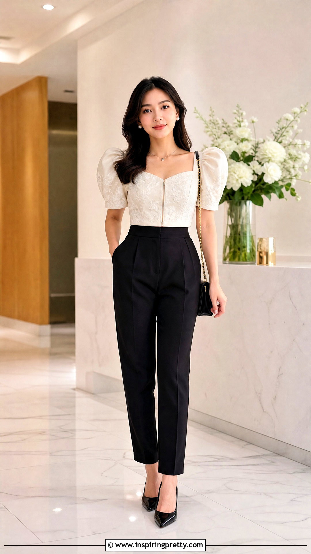 Cropped Filipiniana Top With High Waisted Pants - 50 filipiniana top outfit ideas