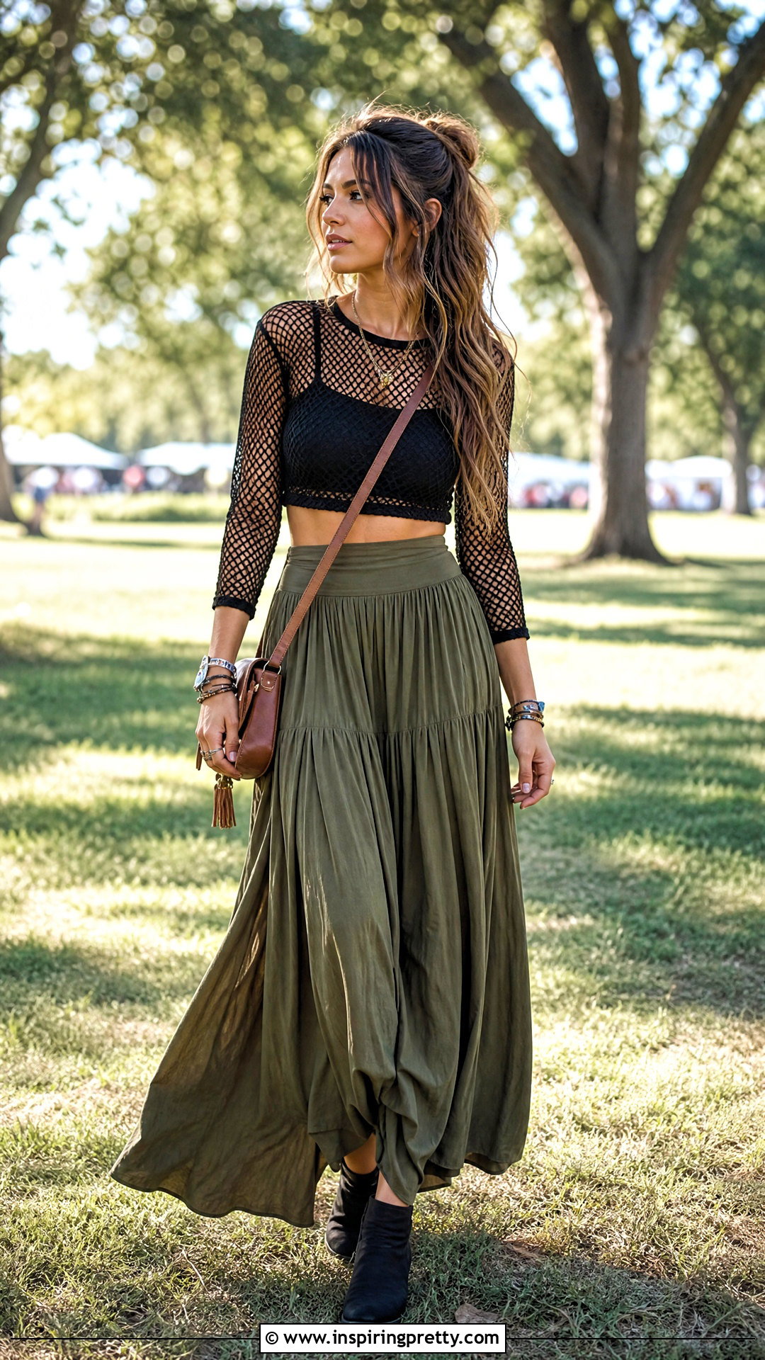Cropped Fishnet Sleeve Top With A Maxi Skirt - 20 Fishnet Sleeves Tops