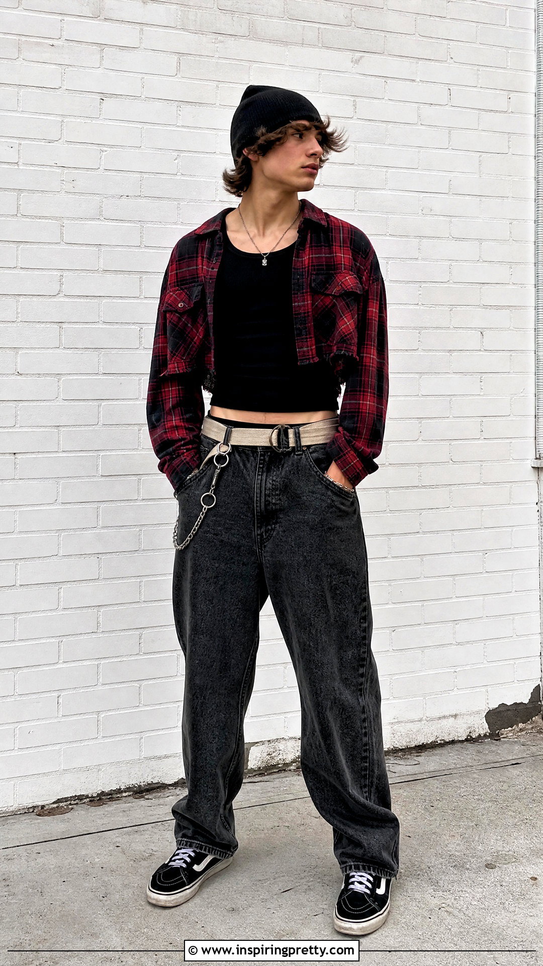 Cropped Flannel With Loose Jeans - 50 boys in crop tops outfit ideas