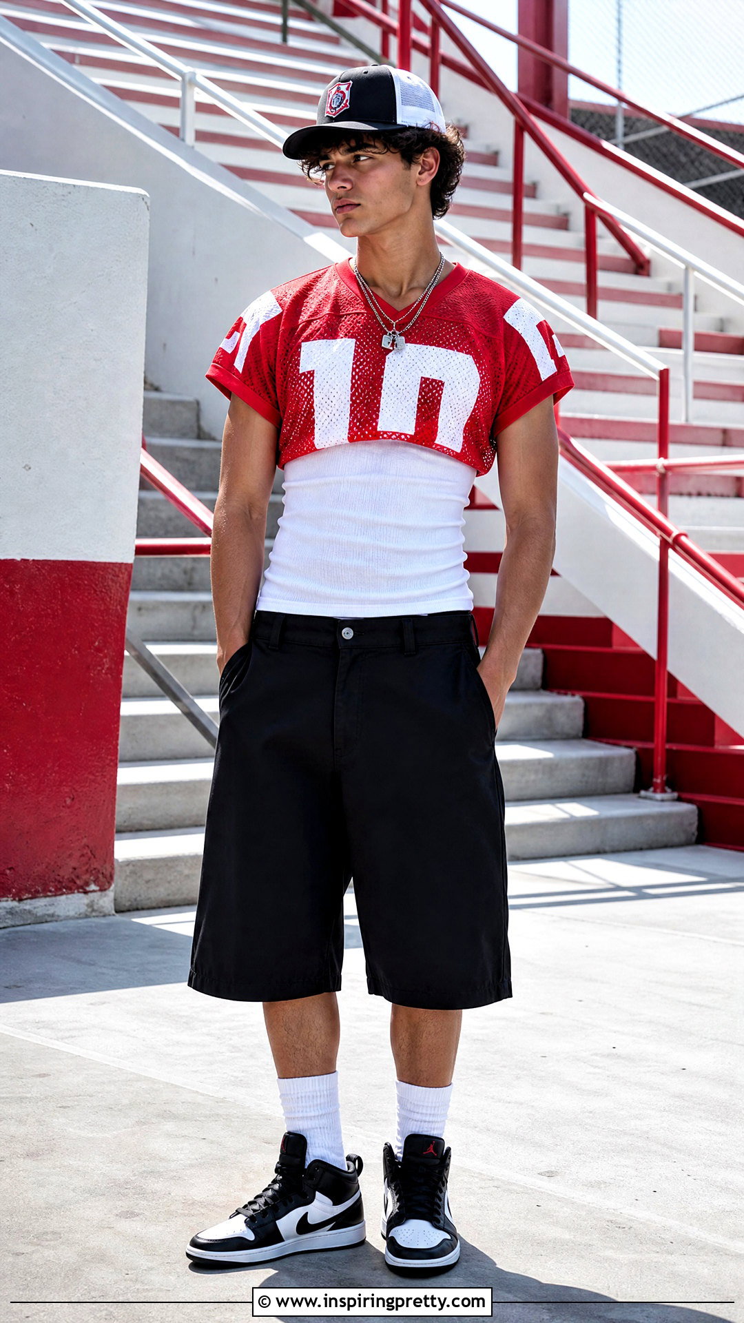 Cropped Football Jersey With Baggy Shorts - 50 boys in crop tops outfit ideas