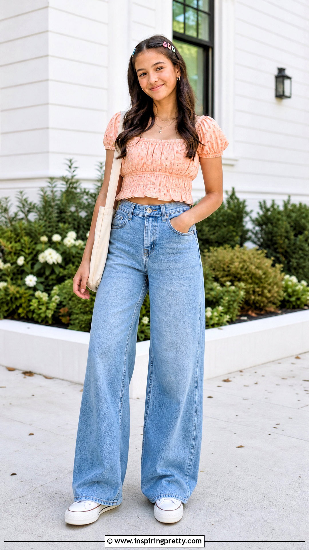 Cropped Girls Peasant Top With Wide Leg Jeans - 20 girls peasant tops