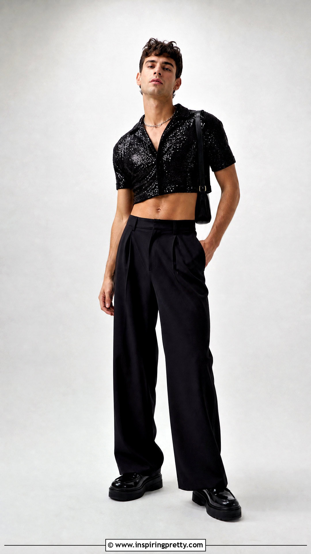 Cropped Glitter Top With High Waisted Pants - 20 mens glitter tops