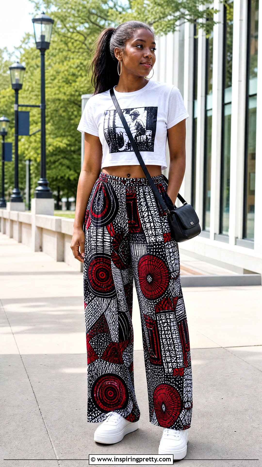 Cropped Graphic Tee With Ankara Palazzo Trousers - 50 Ankara Palazzo Trouser And Crop Top outfit ideas