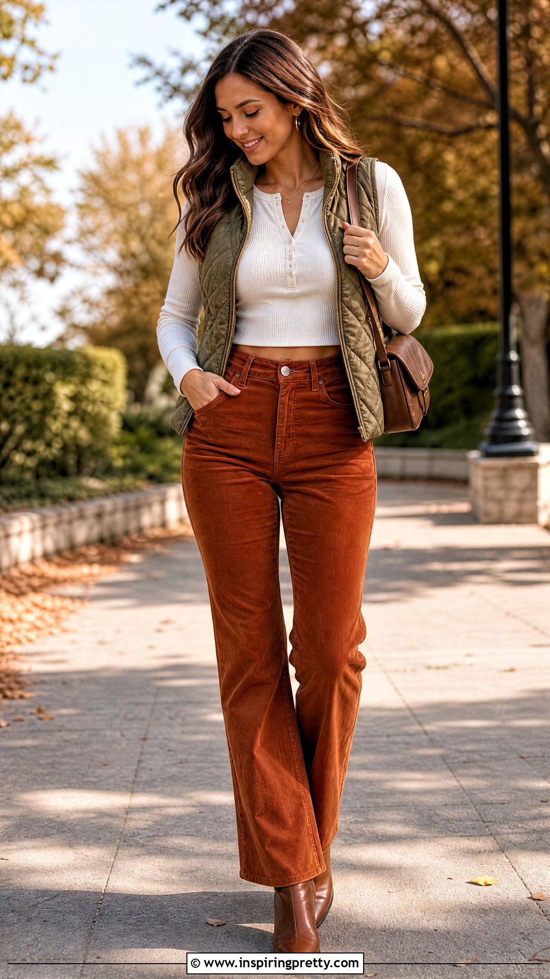 Cropped Henley Top With Corduroy Pants - 50 crop top designs