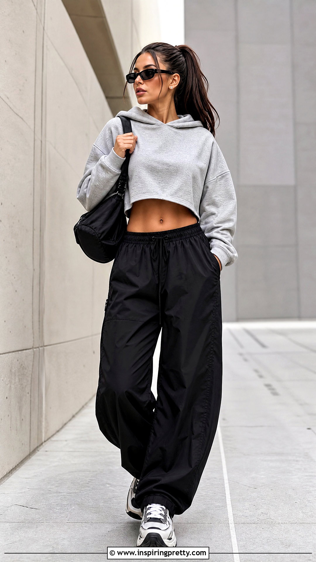 Cropped Hoodie And Parachute Pants Streetwear Outfit - 50 streetwear tops outfit ideas