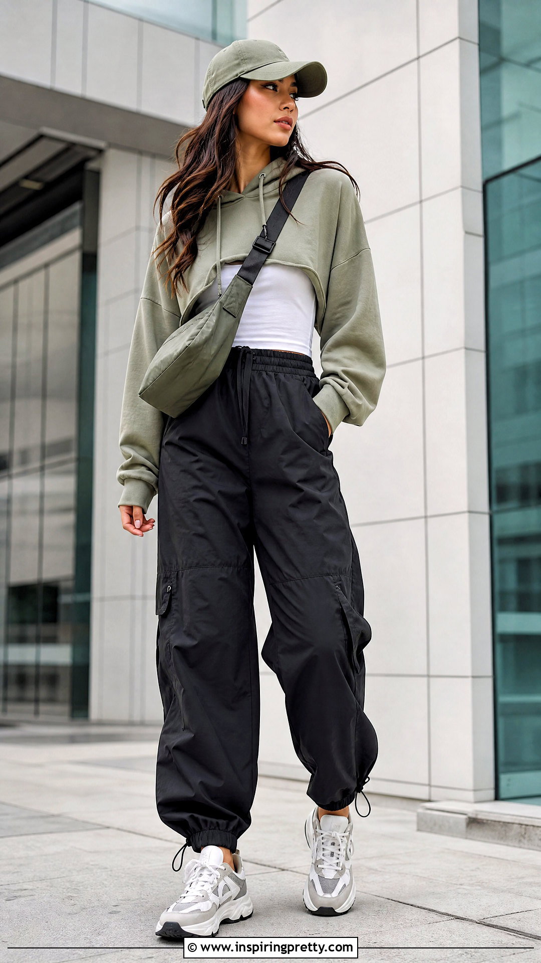 Cropped Hoodie Top With Parachute Pants - 50 aesthetic tops for women