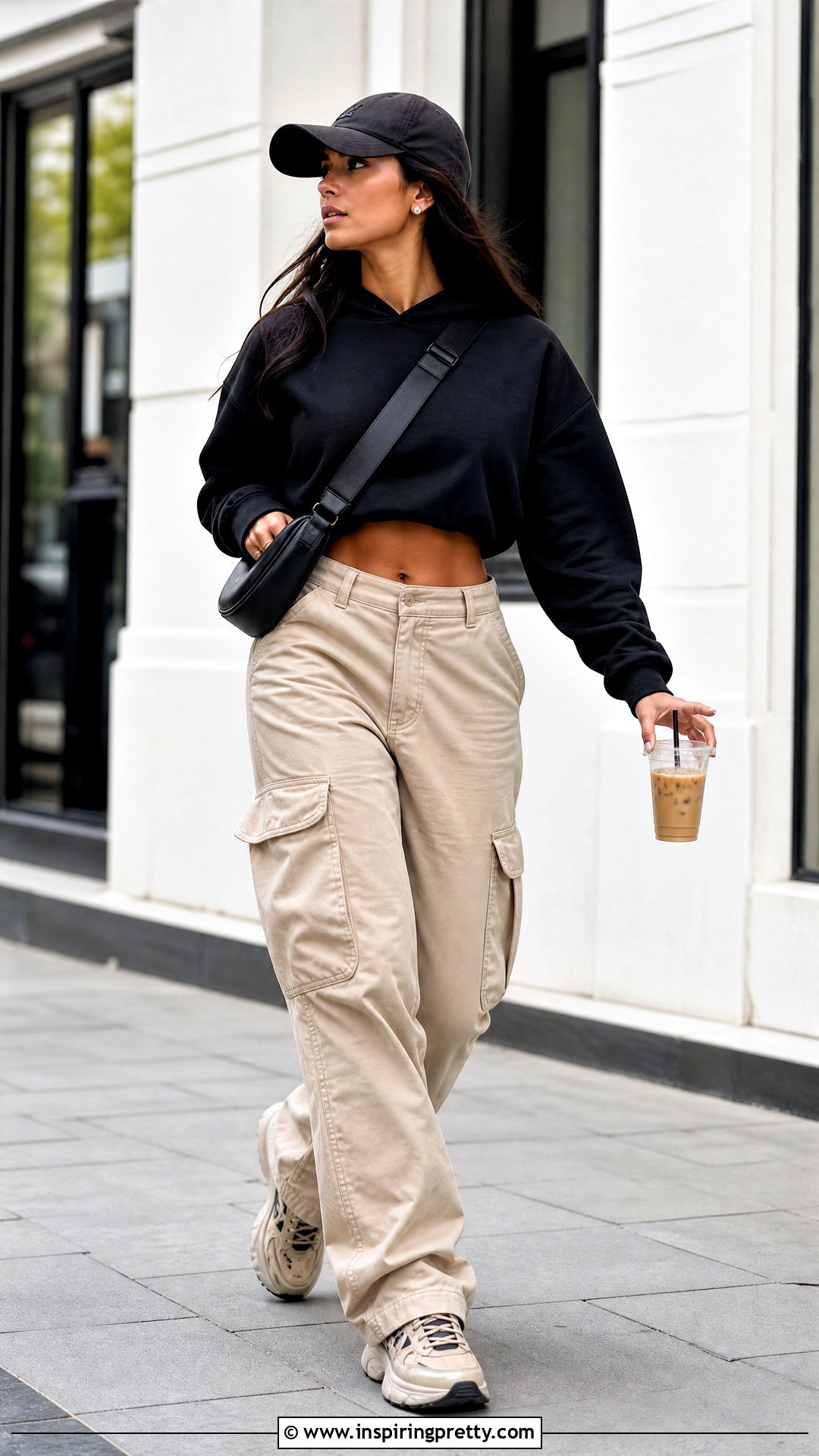 Cropped Hoodie With Baggy Cargo Pants - 50 small top big pants outfit ideas