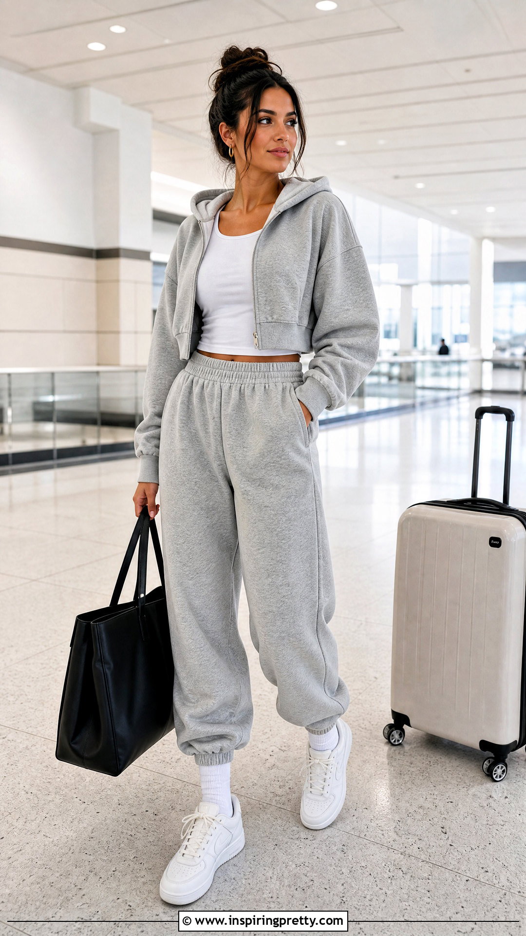 Cropped Hoodie With Baggy Sweatpants - 50 baggy pants crop top outfit ideas