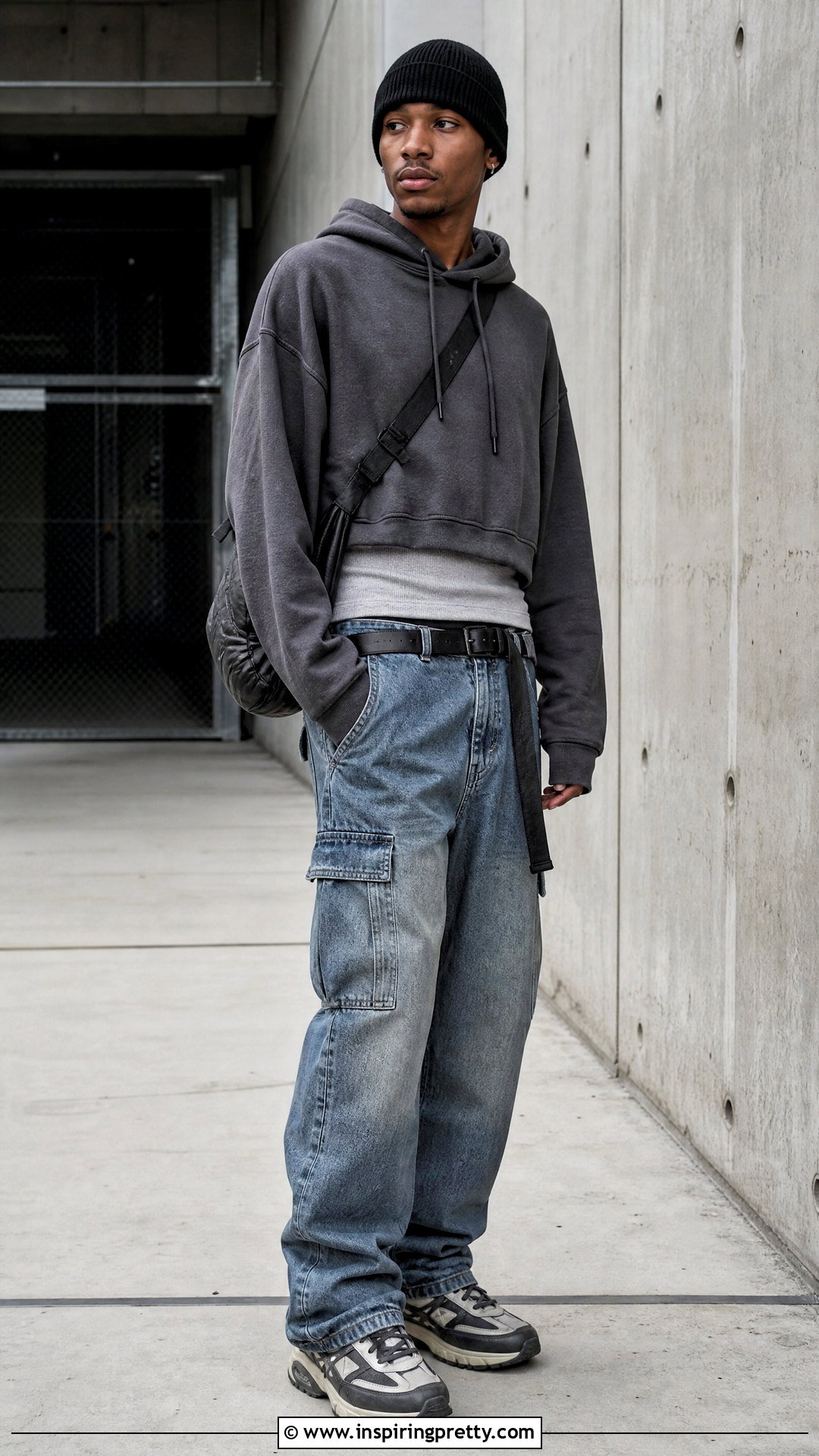 Cropped Hoodie With Cargo Jeans - 50 male crop top outfits