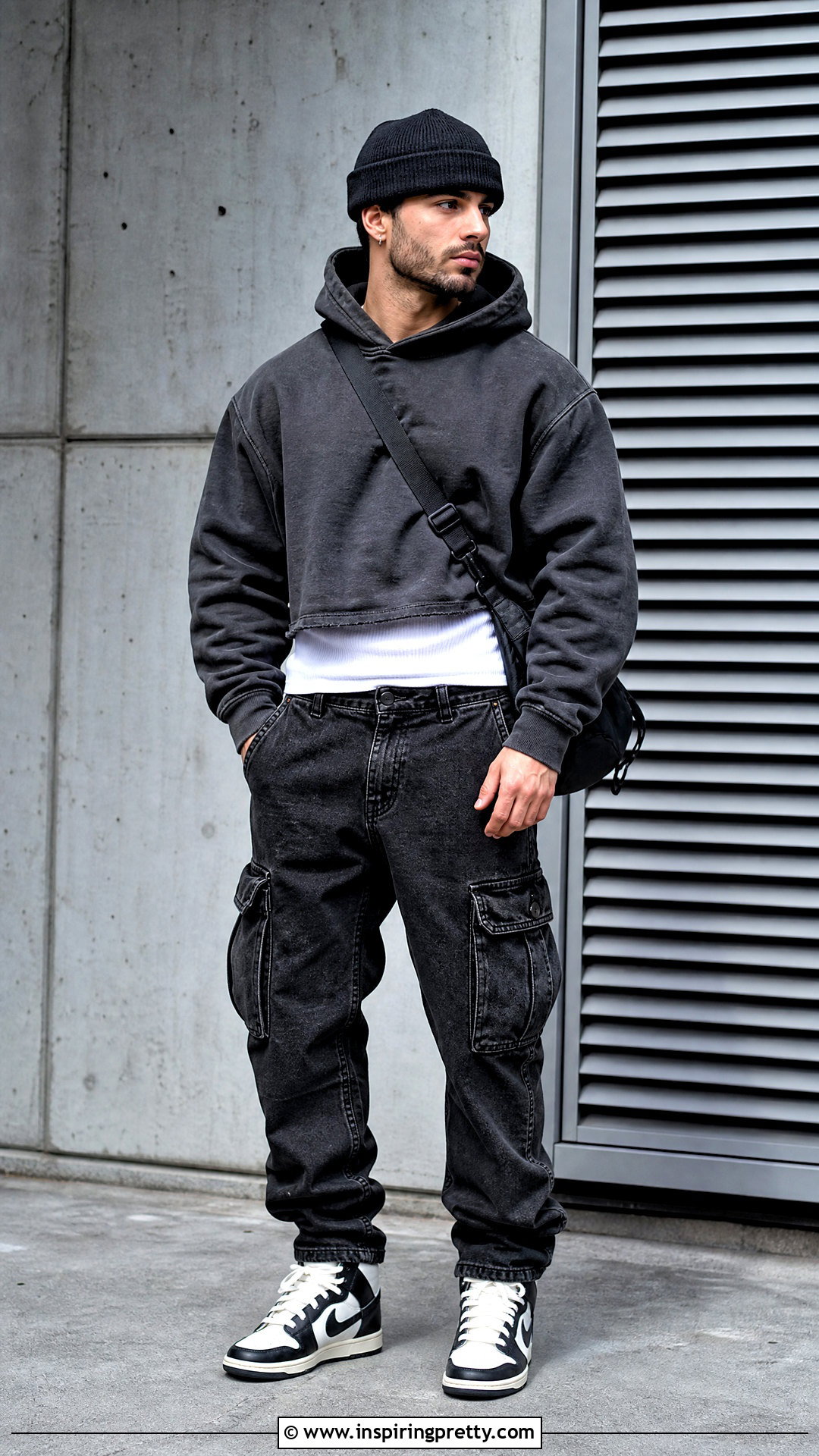 Cropped Hoodie With Cargo Jeans - 25 man crop top aesthetic ideas
