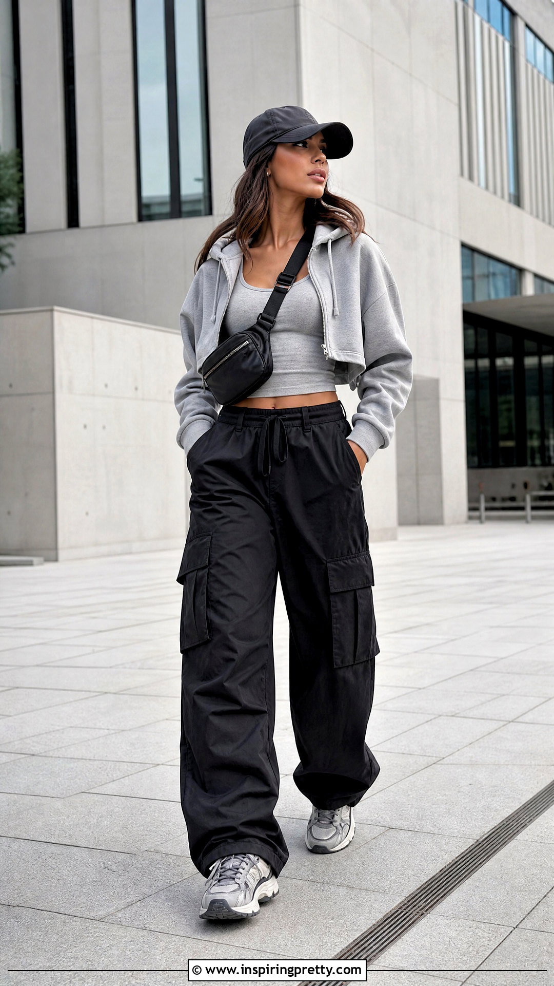 Cropped Hoodie With Cargo Pants - 50 crop tops outfit ideas