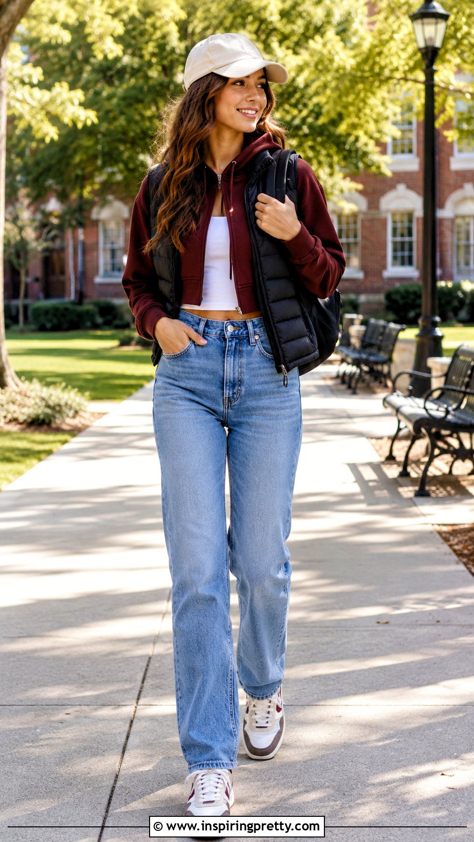Cropped Hoodie With Straight Leg Jeans - 20 cute crop tops for school outfit ideas