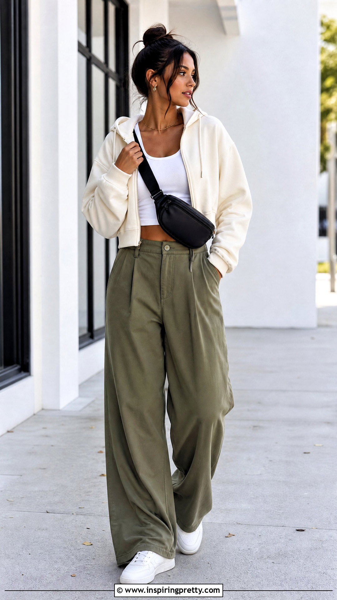 Cropped Hoodie With Wide Leg Pants - 50 tops to wear with wide leg pants