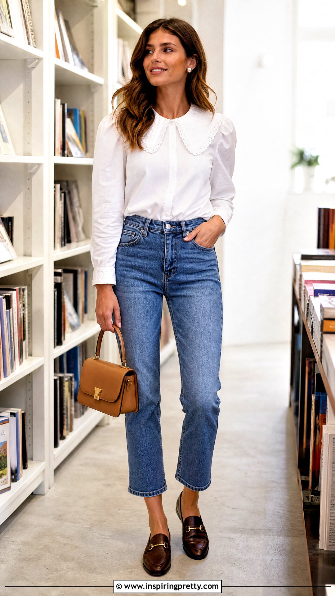 Cropped Jeans And A Statement Collar Blouse - 50 jeans and a nice top