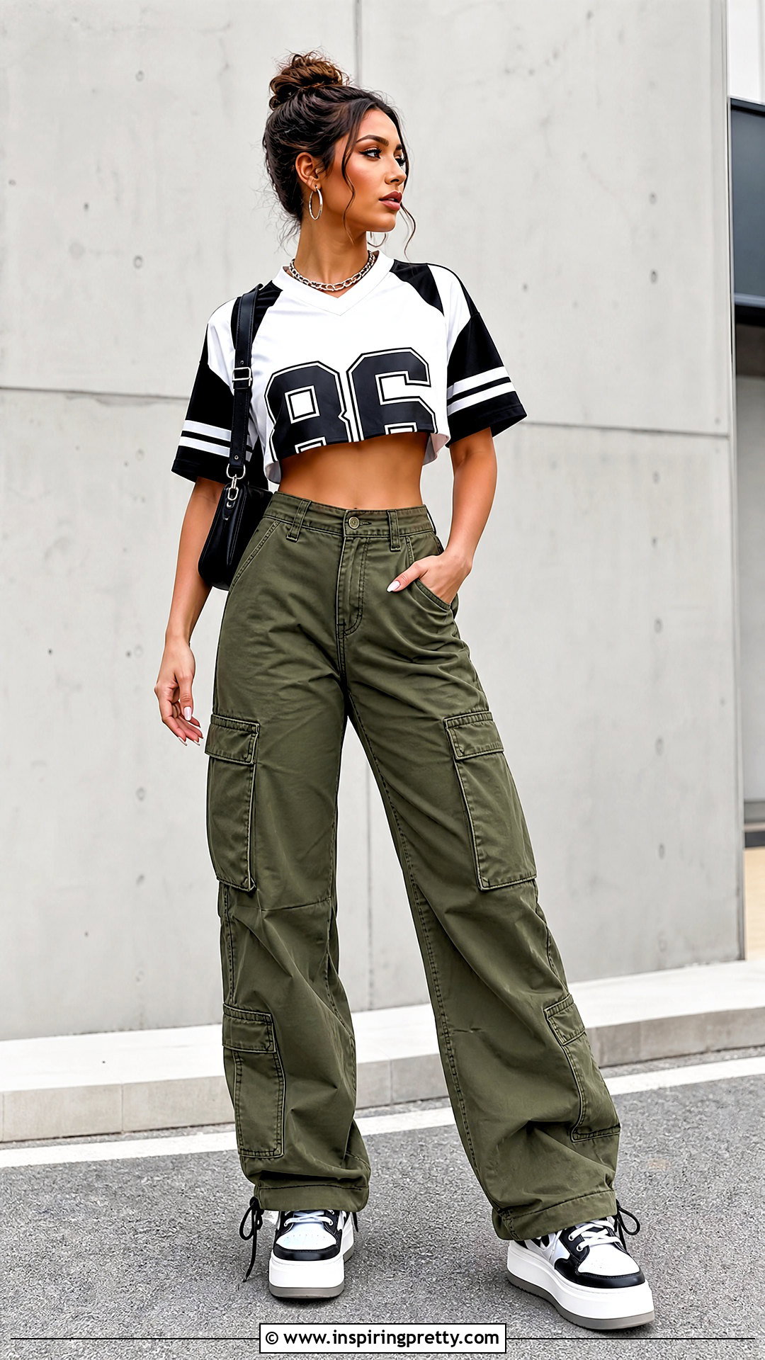 Cropped Jersey Top With Cargo Pants - 50 jersey top outfit ideas