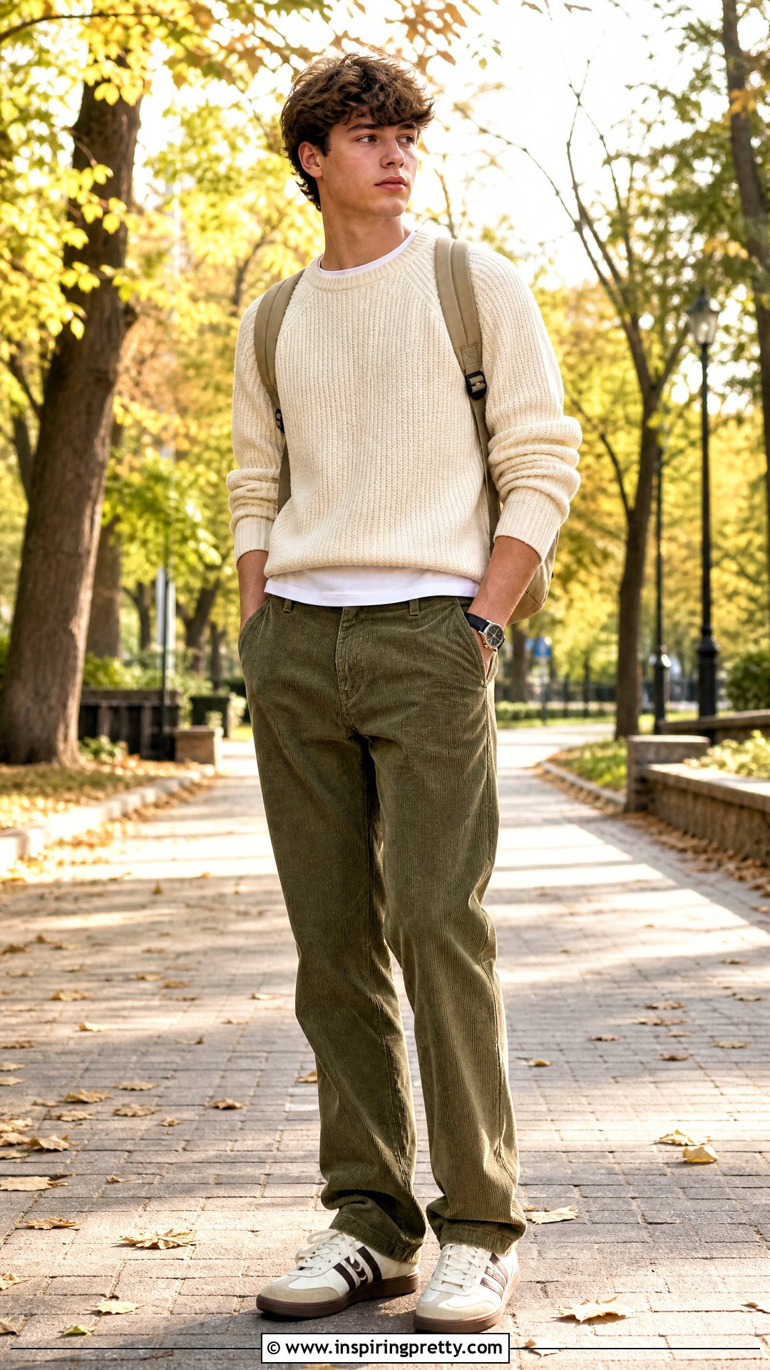 Cropped Knit Sweater With Corduroy Pants - 50 boys in crop tops outfit ideas