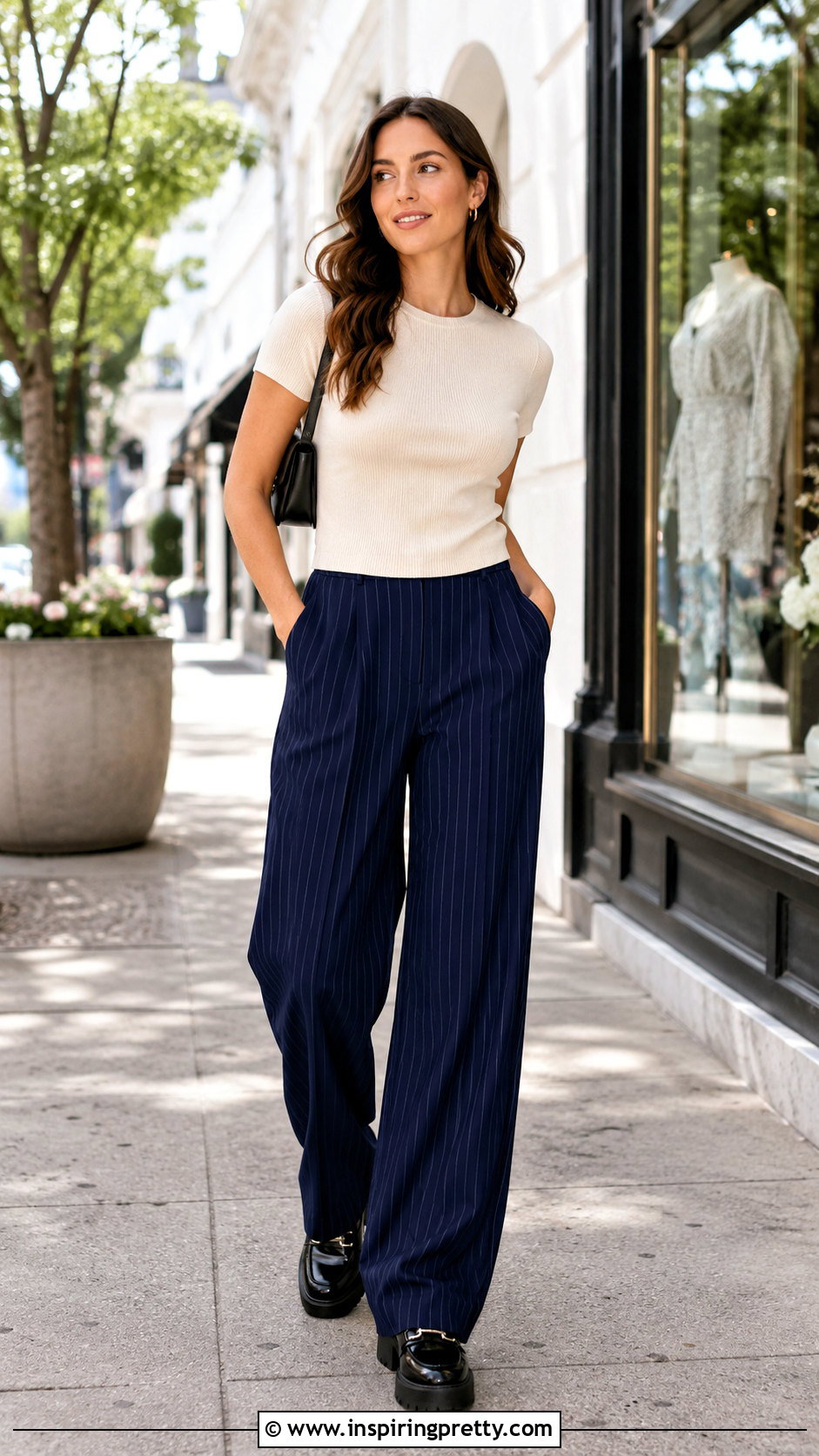 Cropped Knit Top With Pinstripe Pants - what top to wear with pinstripe pants (20 ways)