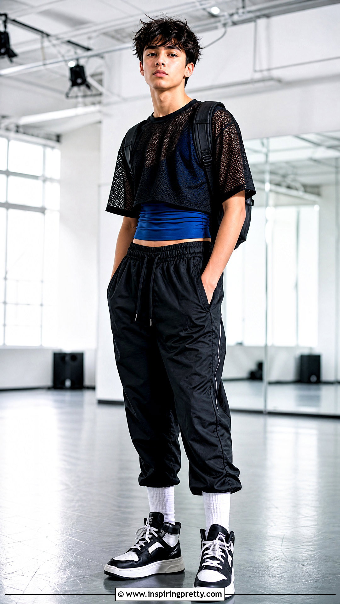 Cropped Mesh Top With Layered Tank - 50 boys in crop tops outfit ideas