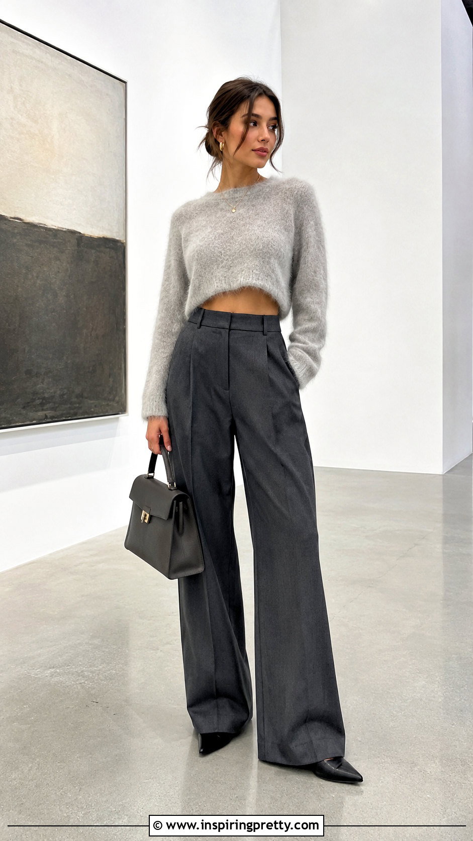 Cropped Mohair Top With High Waisted Trousers - 50 mohair top outfit ideas