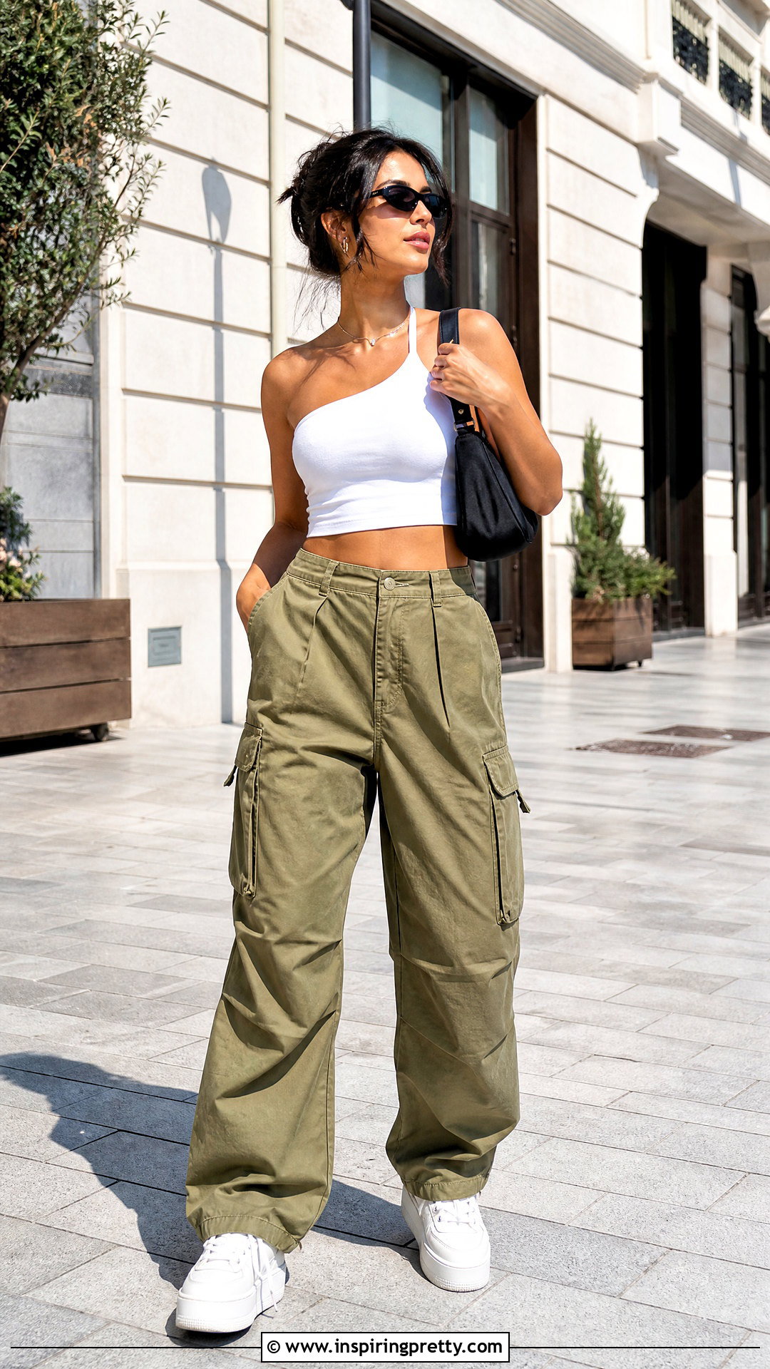 Cropped One Shoulder Top With Cargo Pants - 50 one off shoulder top outfit ideas