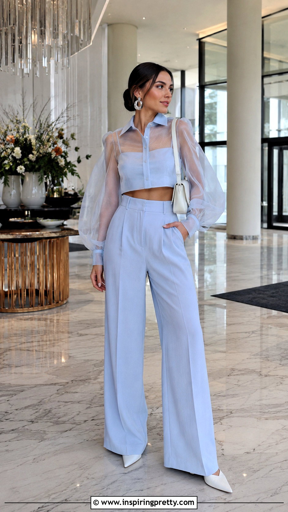 Cropped Organza Top With High Waisted Pants - 50 organza top styles