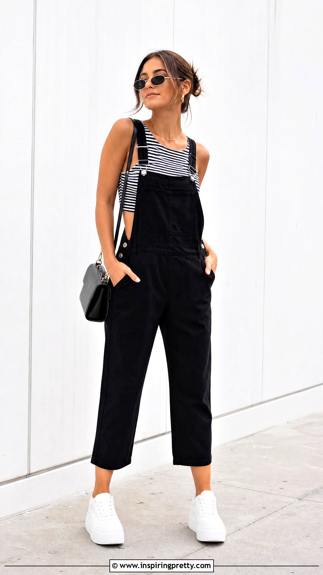 Cropped Overalls With Platform Sneakers - 25 crop top overalls outfit ideas