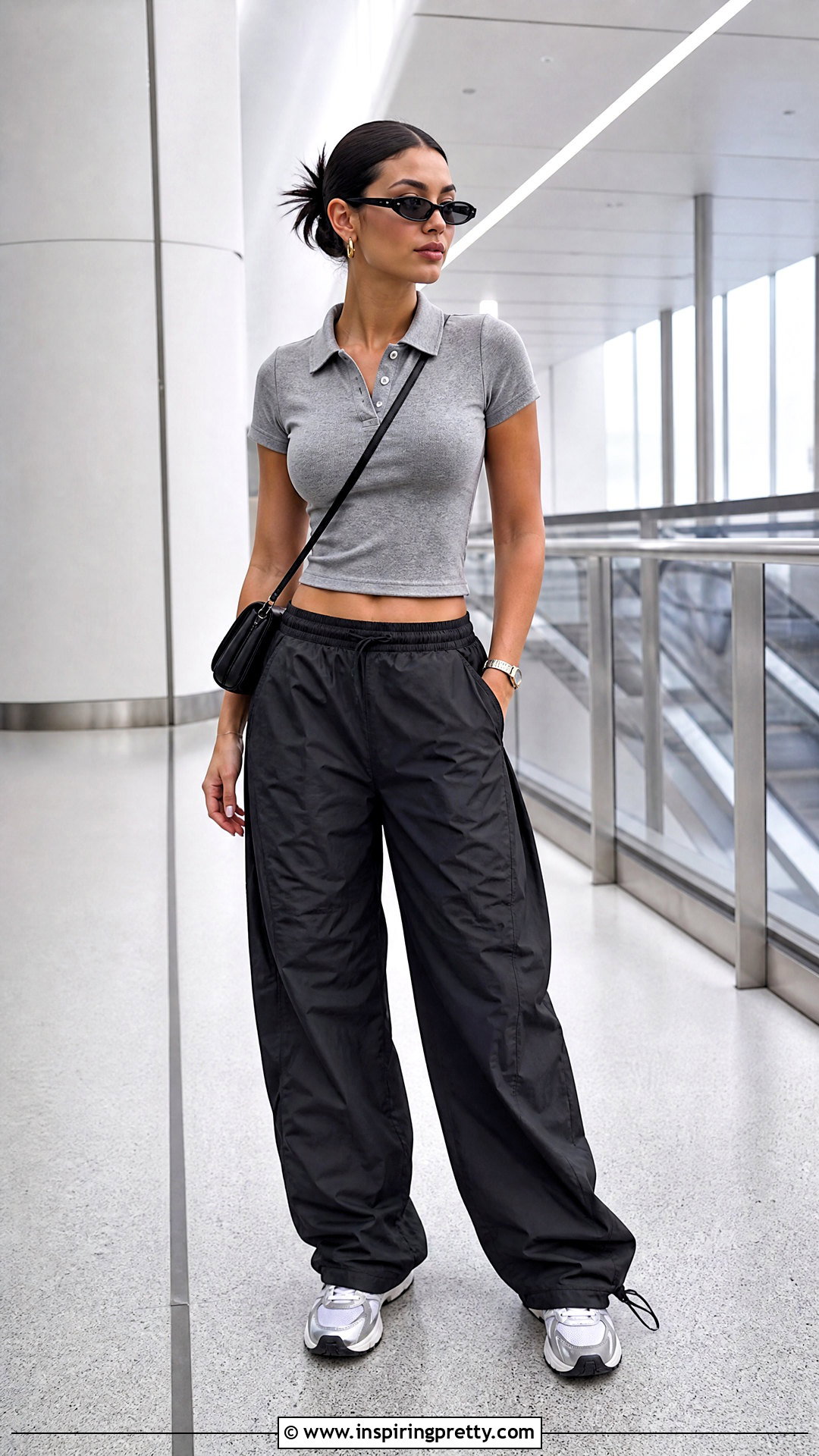 Cropped Polo Top With Parachute Pants - 50 polo top outfit ideas