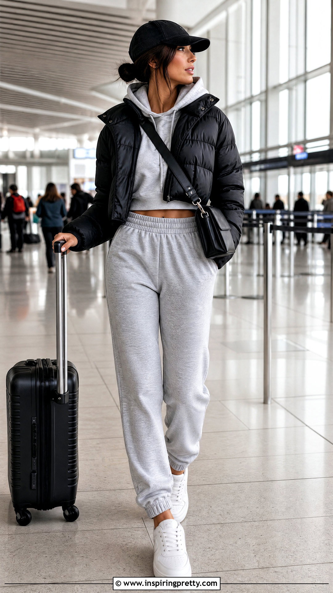 Cropped Puffer With A Hoodie And Joggers - 25 crop top puffer outfit ideas