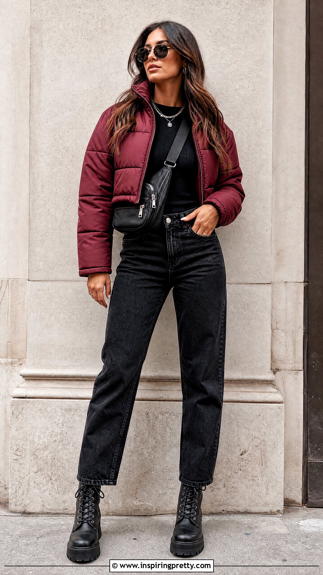 Cropped Puffer With Black Jeans And Combat Boots - 25 crop top puffer outfit ideas