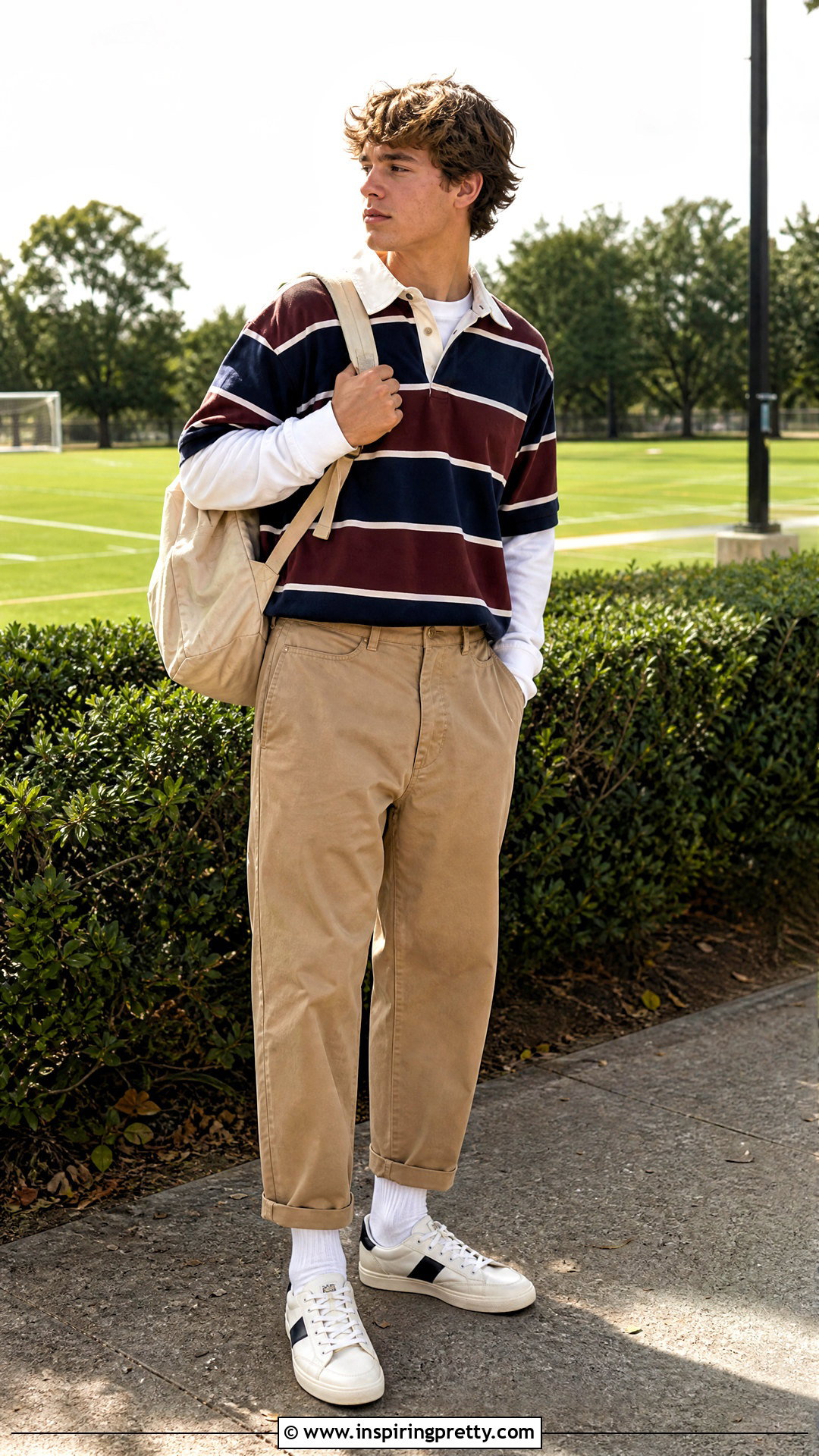 Cropped Rugby Shirt With Chinos - 50 boys in crop tops outfit ideas