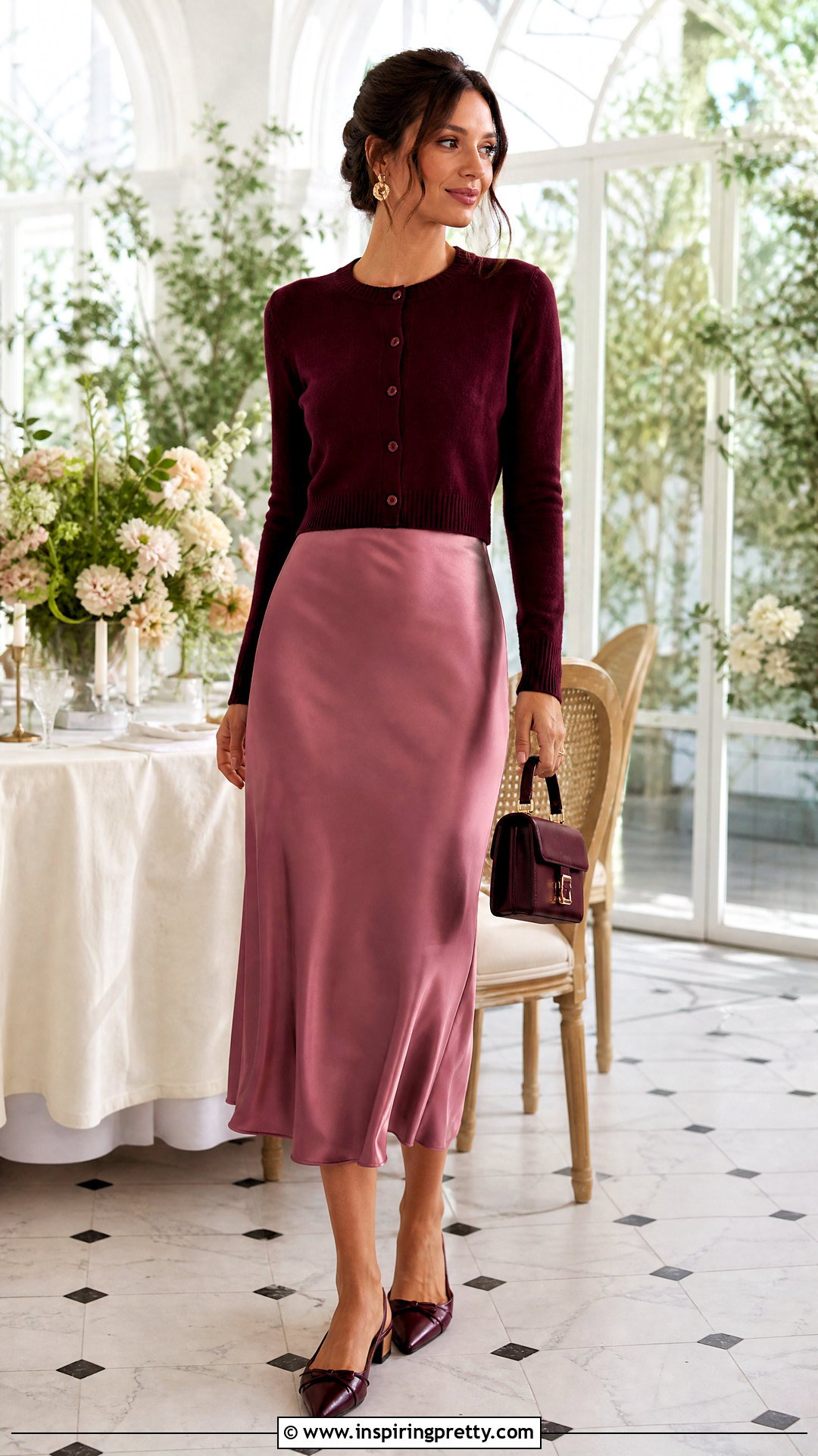 Cropped SHEIN Cardigan With Satin Midi Skirt - 50 shein tops outfit ideas