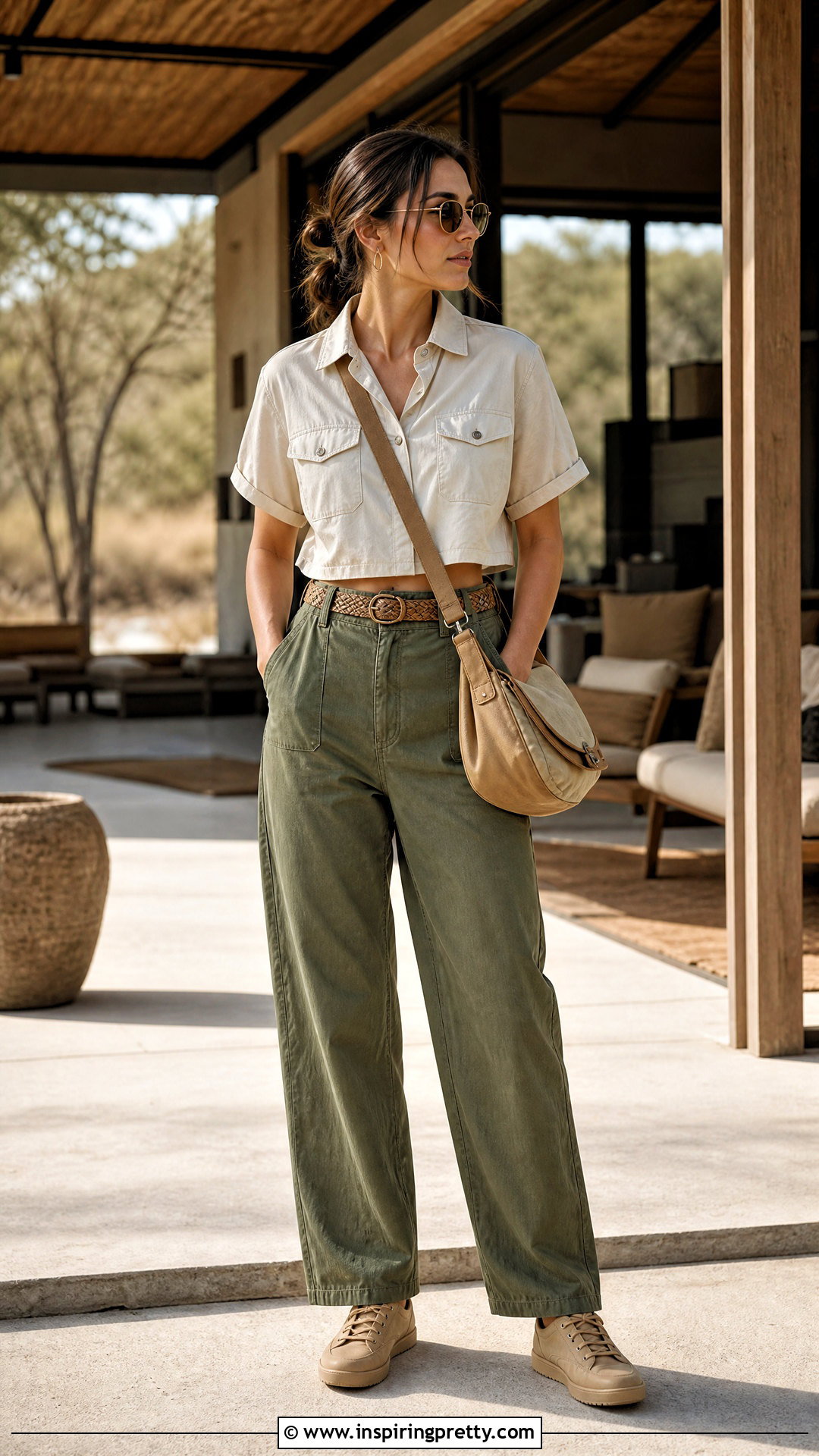 Cropped Safari Shirt With High Waisted Pants - 25 safari tops for women