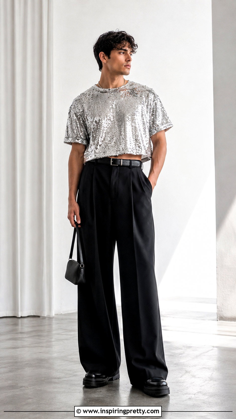 Cropped Sequin Top With High Waisted Pants - 20 Mens Sparkly Tops