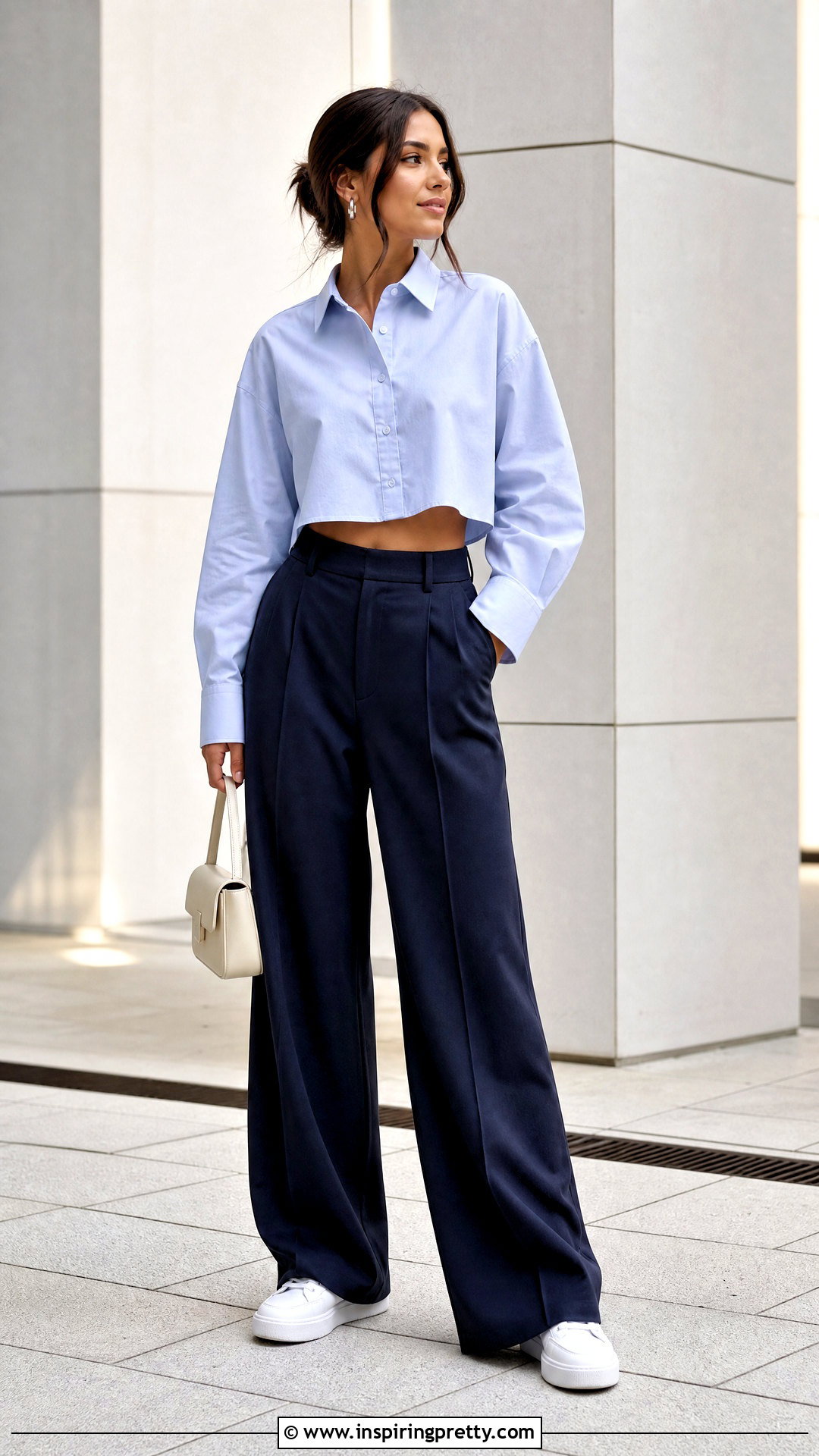 Cropped Shirt With Wide Leg Pants - 50 shirt tops for women