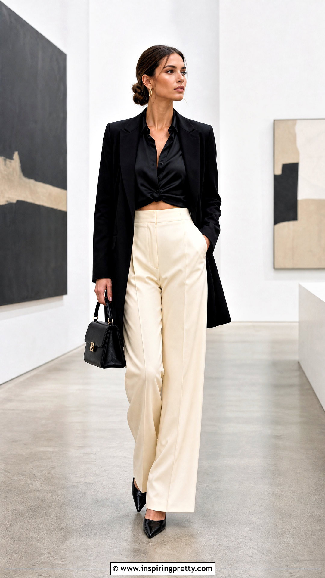 Cropped Silk Blouse With High Waisted Pants - 50 silk tops blouses