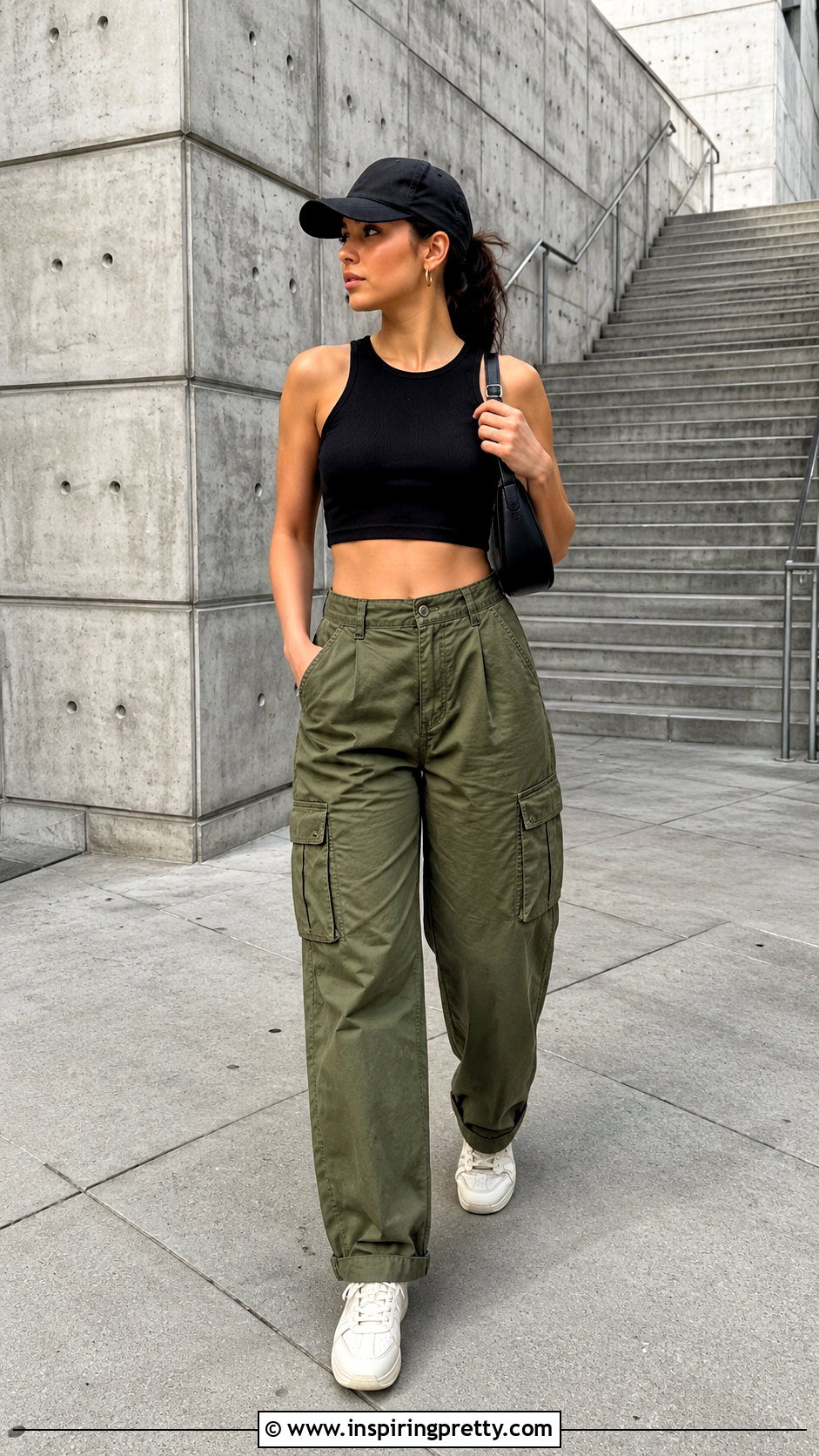 Cropped Singlet Top With Cargo Pants - 50 singlet tops outfit ideas