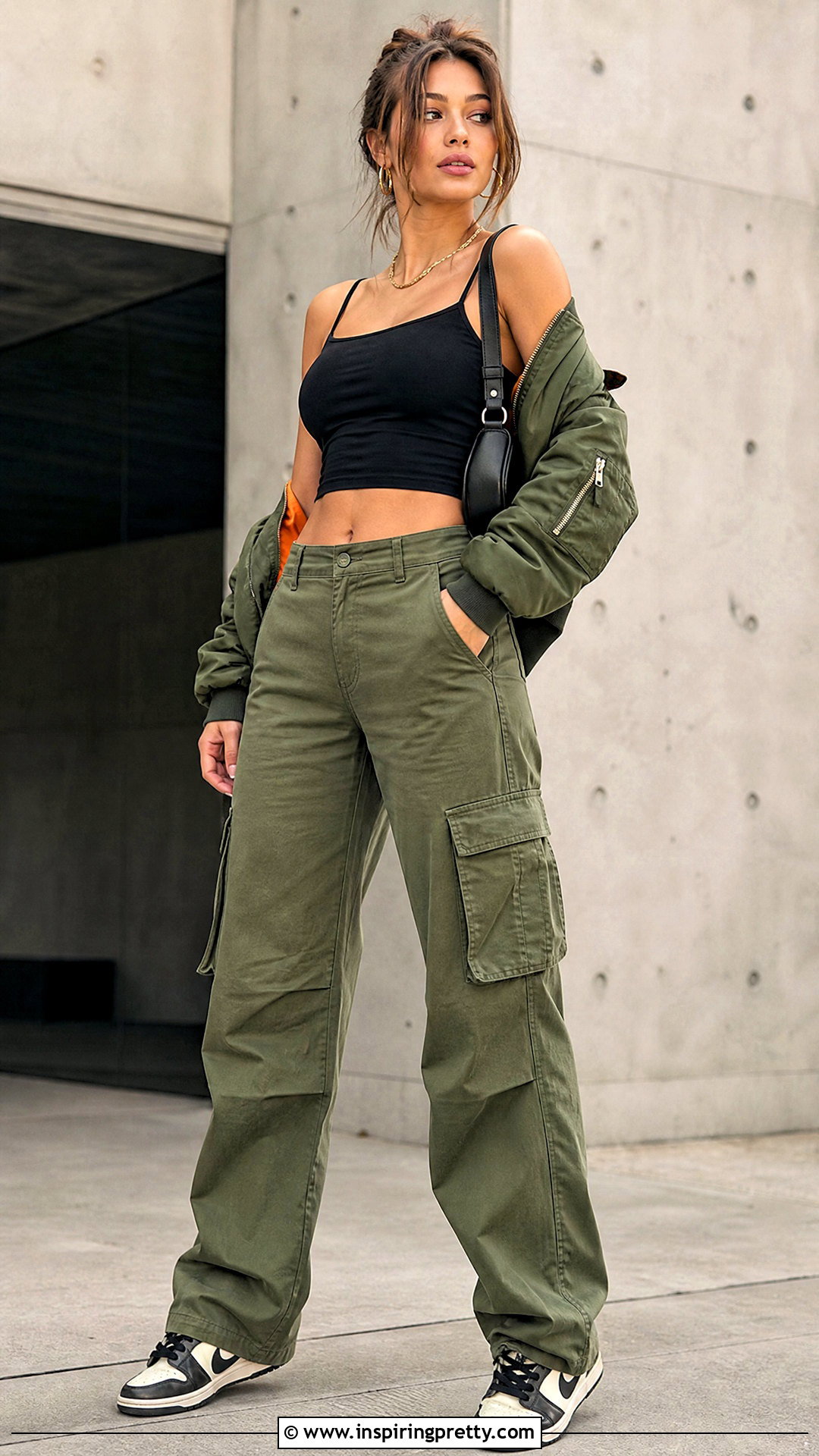 Cropped Spaghetti Top With Cargo Pants - 50 spaghetti top outfit ideas