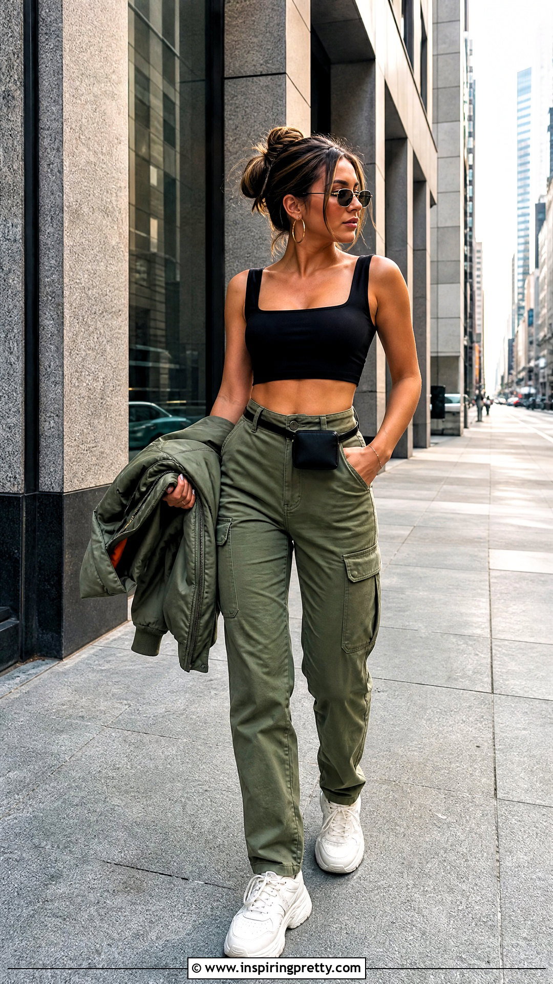 Cropped Square Neck Top With Cargo Pants - 50 square neck tops outfit ideas
