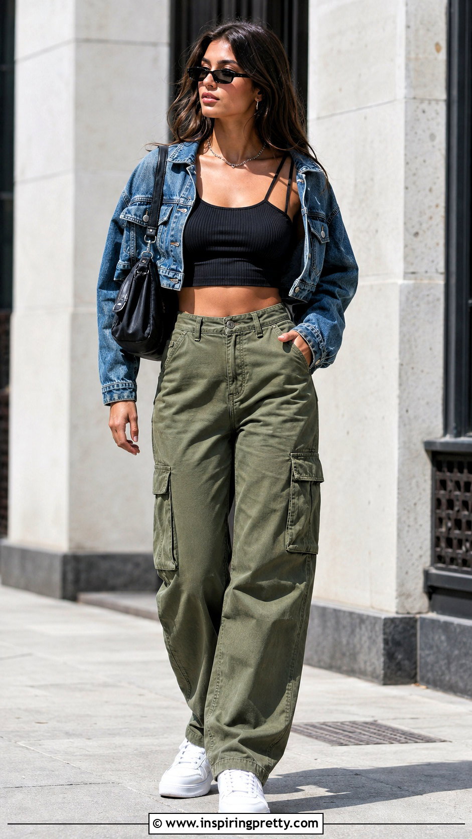 Cropped Strappy Top With Cargo Pants - 50 strappy top outfit ideas
