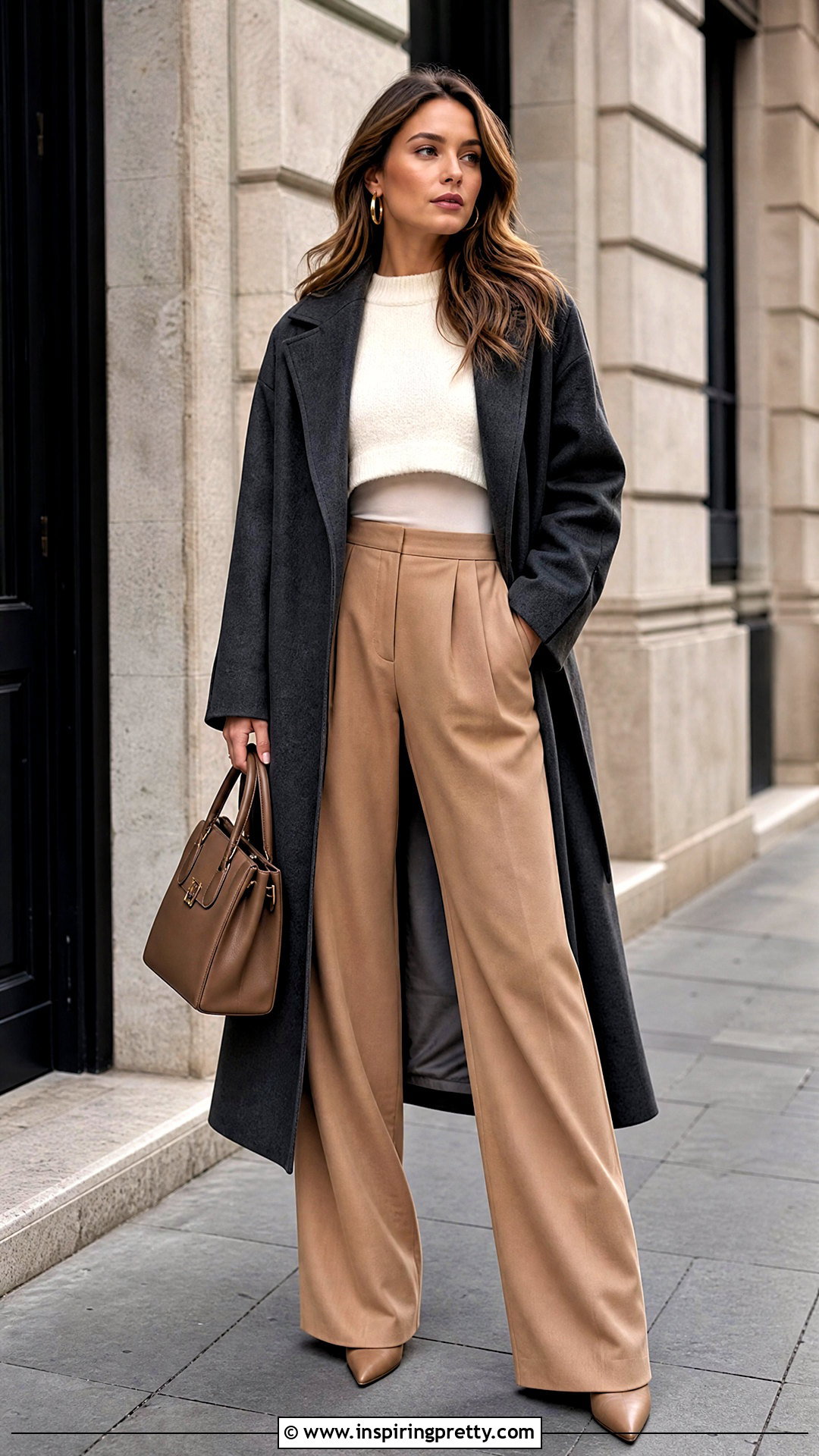 Cropped Sweater And High Waisted Pants Outfit - 50 winter tops outfit ideas