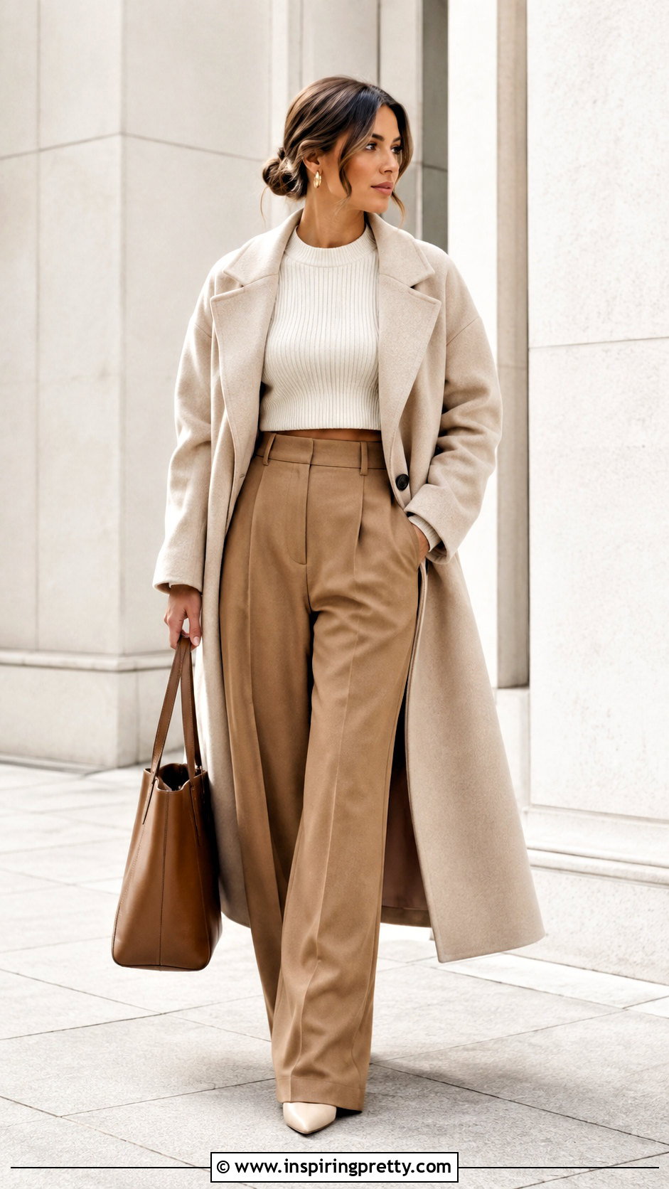 Cropped Sweater And High Waisted Trousers Outfit - 50 must have tops outfit ideas