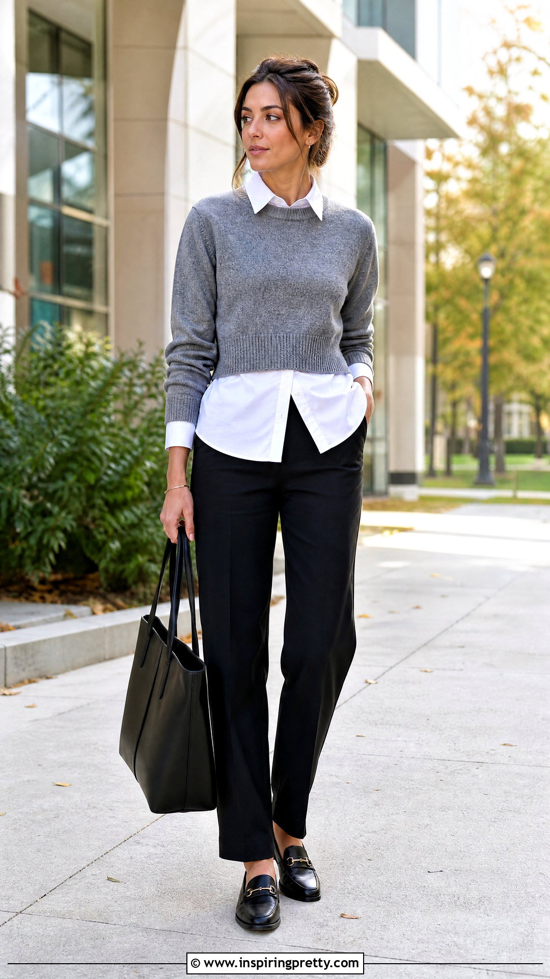 Cropped Sweater Over Button Down Shirt Outfit - 50 crop top for women outfit ideas