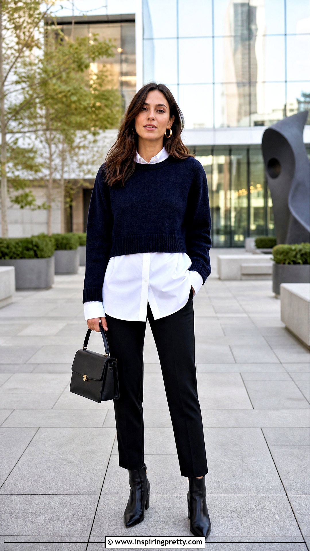 Cropped Sweater Over Long Shirt Outfit - 50 layering tops outfit ideas