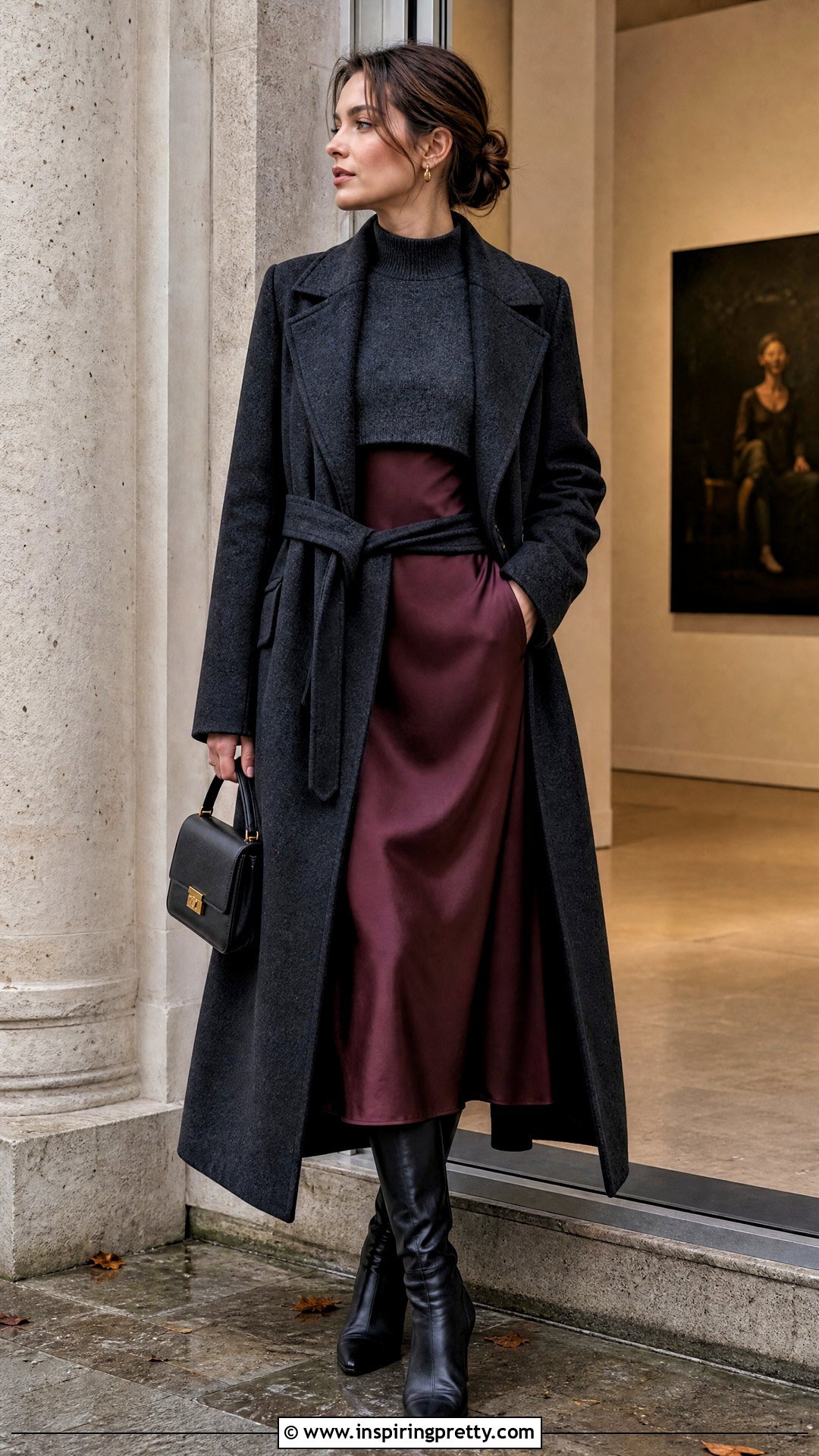 Cropped Sweater Over Slip Dress With Tall Boots - 20 crop top winter sweater outfit ideas
