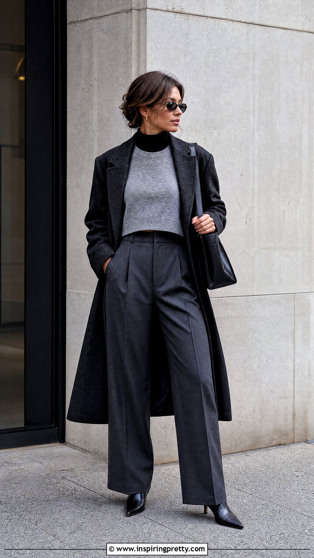 Cropped Sweater Over Turtleneck With Wide Leg Pants - 20 crop top winter sweater outfit ideas