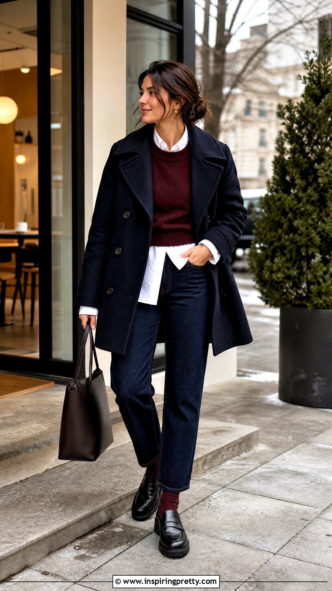 Cropped Sweater Over White Shirt With Straight Jeans - 20 crop top winter sweater outfit ideas