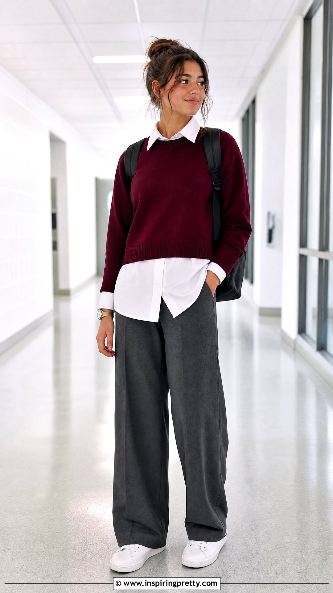 Cropped Sweater Top And Layered Shirt Outfit - 50 cute tops for school ideas