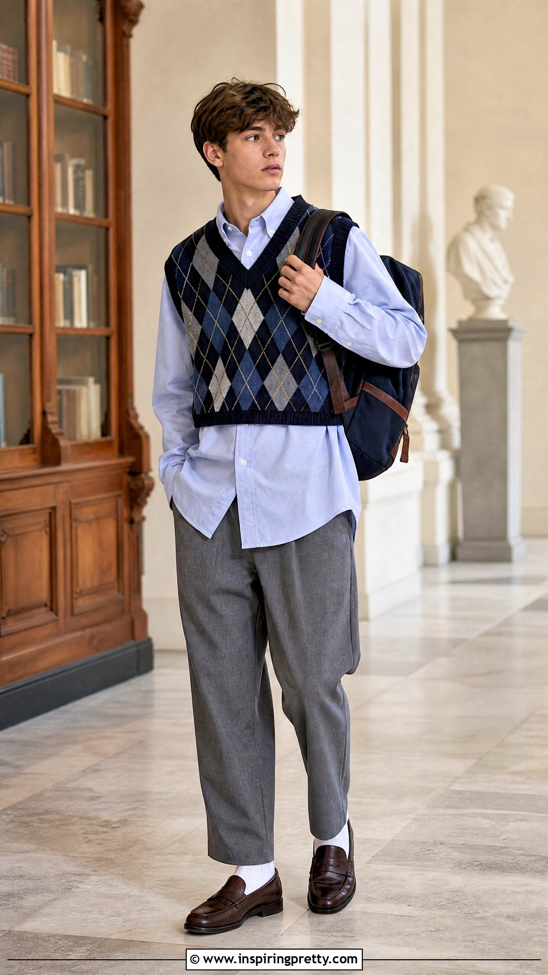 Cropped Sweater Vest With Button Down Shirt - 50 boys in crop tops outfit ideas