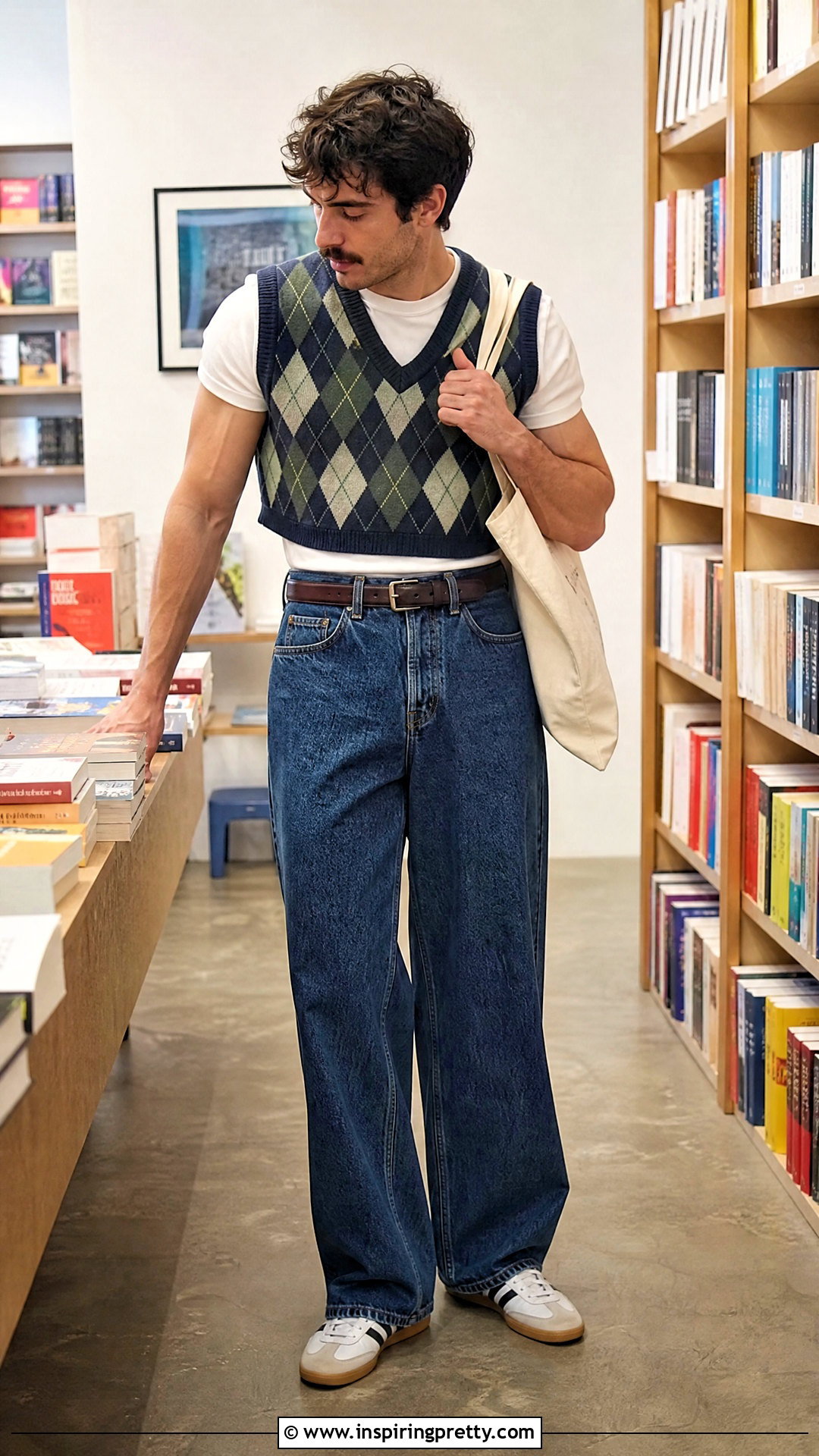 Cropped Sweater Vest With Wide Leg Jeans - 50 male crop top outfit ideas