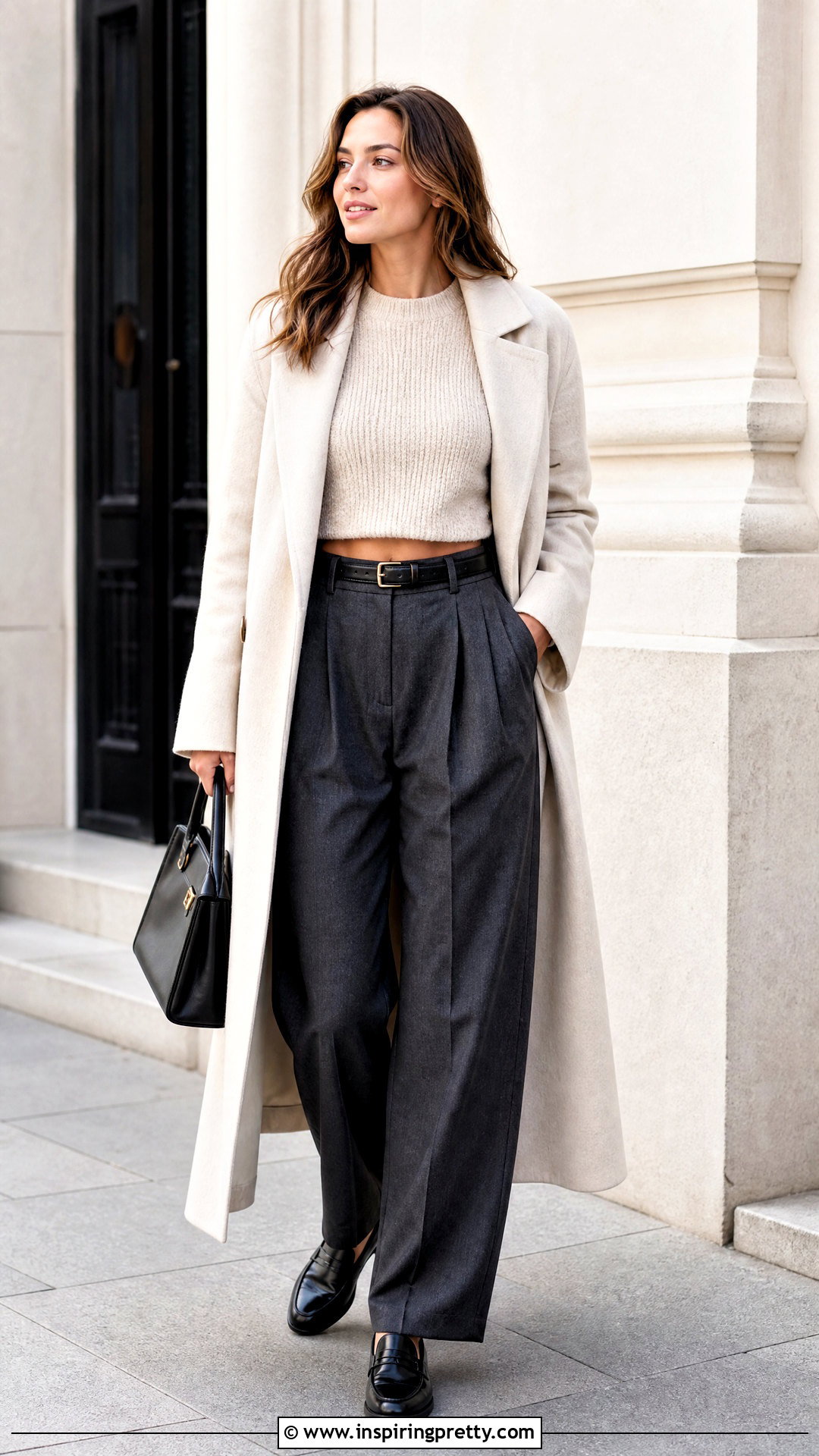 Cropped Sweater With High Waisted Pants - 50 crop tops outfit ideas